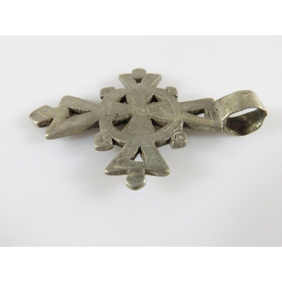 1 7/8" High Celtic Style Coptic Ethiopia Silver Cross With Chamfered Decoration - Picture 12 of 12